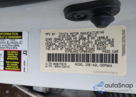 2013 Toyota Corolla Le z USA, uszkodzony, nr VIN 5YFBU4EE1DP084527